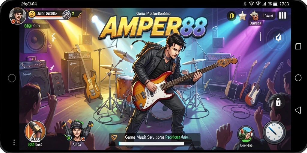 Screenshot utama AMPER88 menampilkan gameplay musik yang interaktif dan menarik.