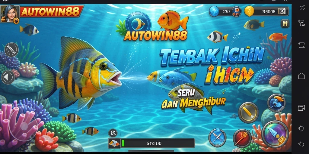 Screenshot gameplay AUTOWIN88 menampilkan aksi tembak ikan yang mendebarkan.