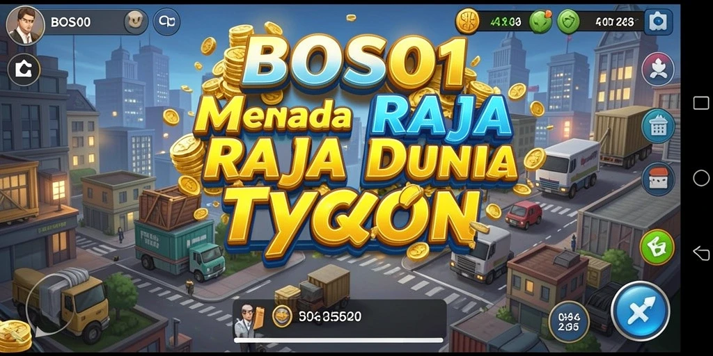 Tampilan gameplay menarik di BOS01 yang menggambarkan simulasi bisnis.