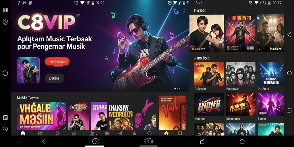 Screenshot C8VIP menampilkan antarmuka musik yang menarik dan interaktif.
