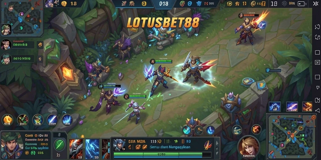 Screenshot gameplay LOTUSBET88 yang menunjukkan pertarungan seru di arena.