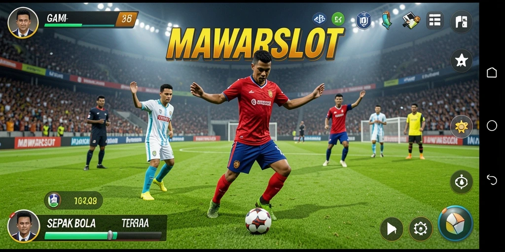 Screenshot dari gameplay MAWARSLOT yang mendebarkan dan penuh aksi sepak bola.