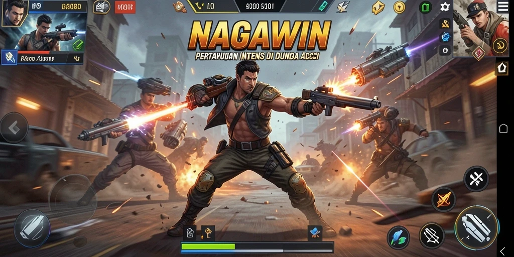 Screenshot gameplay NAGAWIN yang menampilkan pertarungan seru dan dinamis.