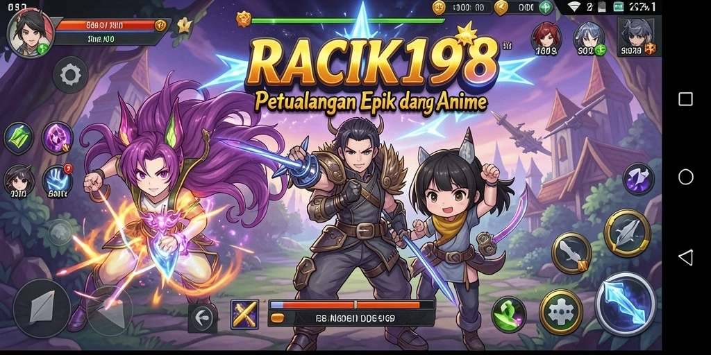 Tampilan gameplay seru dengan karakter anime yang menawan.