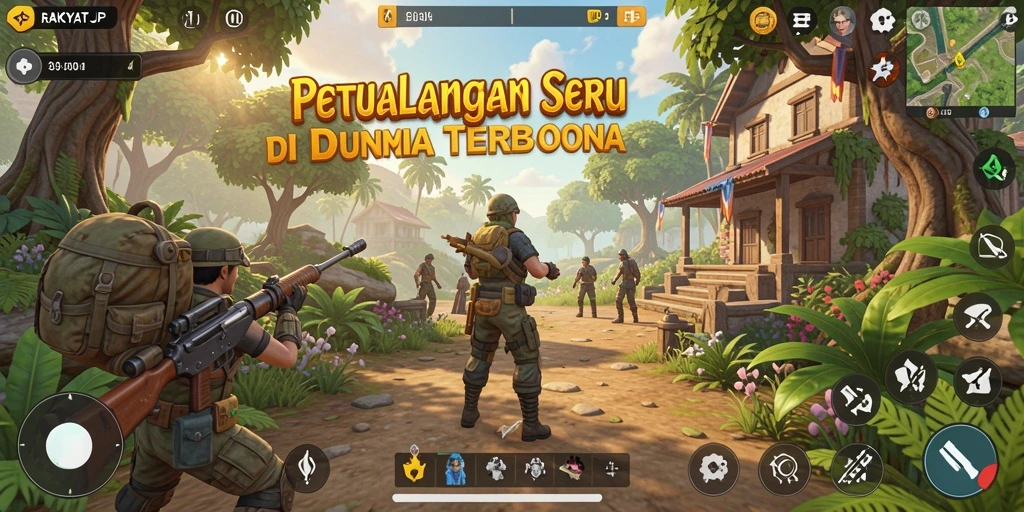 Tangkapan layar gameplay RAKYATJP menunjukkan petualangan seru di dunia terbuka.