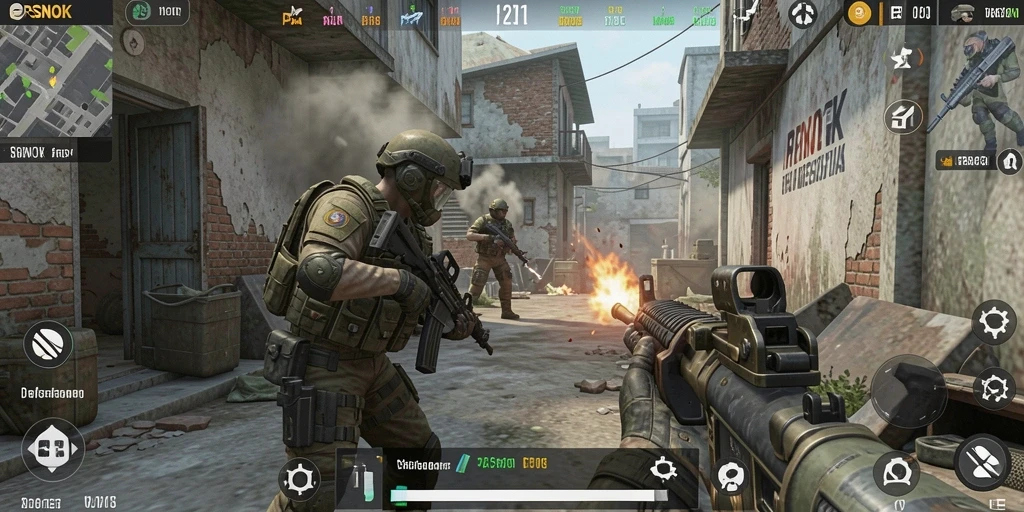 Screenshot gameplay RSNOK menampilkan aksi tembak-menembak yang seru dan mendebarkan.