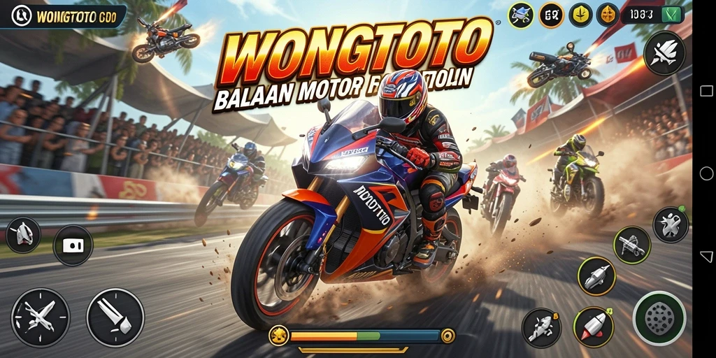 Tampilan gameplay balapan motor yang mendebarkan di WONGTOTO.